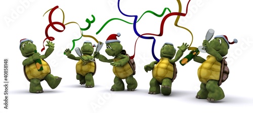 Illustration: tortoises celebrating at a christmas party tortoises celebrating at a christmas party