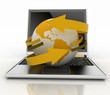 Laptop with earth and arrow. Internet concept
