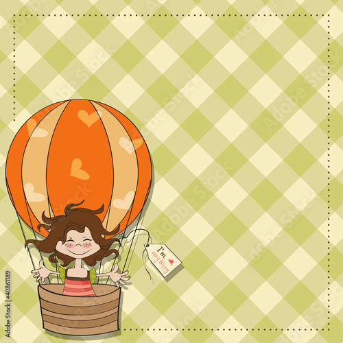 Vector: happy girl flying with a balloon flying happy girl flying with a balloon flying