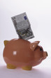 piggy bank with euro bill on the white background piggy bank with euro bill on the white background
