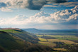 Stunning scene across escarpment countryside landscape with bea