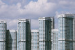 Blue and white multifamily housing
