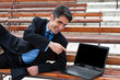 Young man is working on laptop. Young man is working on laptop.