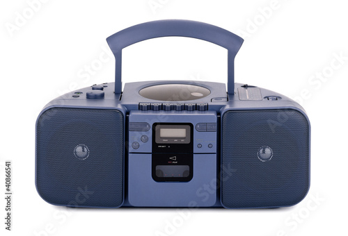 Photo: Blue stereo CD radio cassette recorder isolated on white Blue stereo CD radio cassette recorder isolated on white