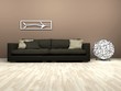 Brown sofa and futuristic lamp in living room