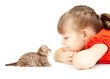 Little girl with kitten face to face lying on floor together Little girl with kitten face to face lying on floor together
