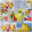 Collage with pictures of different cocktails and fruits