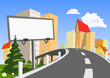 Abstract vector city with billboard