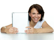 Woman is happy surfing on the internet with touchpad