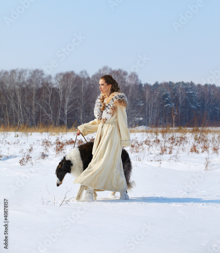 Photo: woman with borzoi outdoors woman with borzoi outdoors