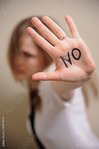 Photo: Woman saying NO Woman saying NO