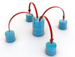 Data Exchange between Databases symbolyzed by red arrows