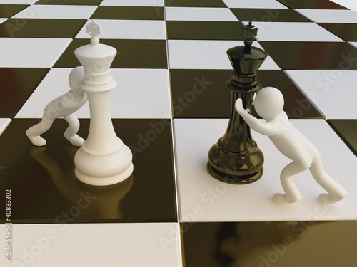 Illustration: Chess Strategy with Chess King Figures in 3D Chess Strategy with Chess King Figures in 3D