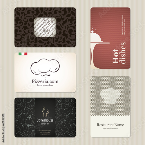 Vector: Set of 5 detailed business cards. For cafe and restaurant Set of 5 detailed business cards. For cafe and restaurant