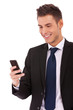 business man reading an SMS business man reading an SMS