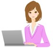 女性　PC　イラスト