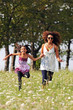 mother and daughter running