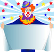 merry clown keeps paper for message