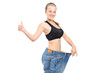 A portrait of a weightloss woman giving a thumb up A portrait of a weightloss woman giving a thumb up