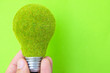 light blub in hand with green background, eco energy concept