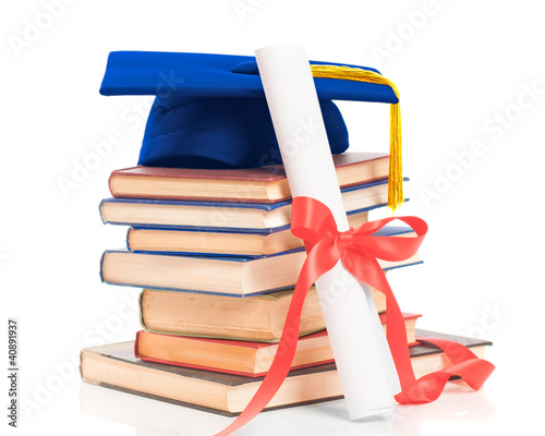 Photo: Books With Graduation Cap & Diploma Books With Graduation Cap & Diploma