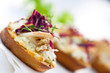 pear and radicchio on roasted cheese crstini