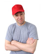Ironic and suspicious man isolated on white
