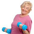 Photo: Portrait of senior woman with weights. Portrait of senior woman with weights.