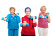 Photo: Three senior women doing workout. Three senior women doing workout.