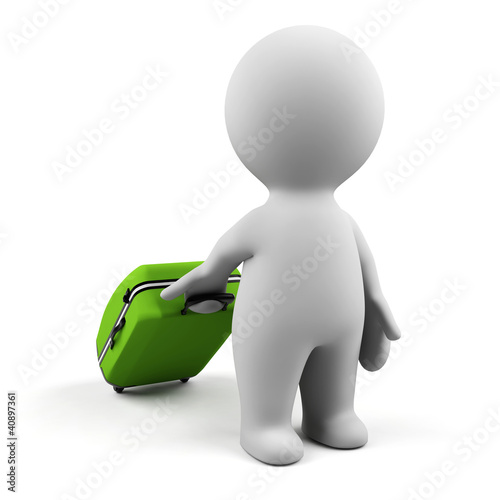 Illustration: 3d man with suitcase. 3d man with suitcase.