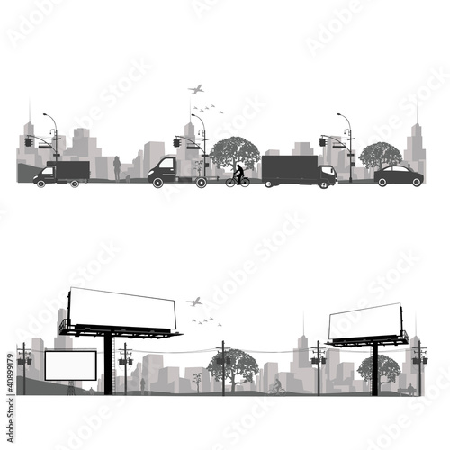 Vector: Vector illustration.Outdoor Billboard and city traffic Vector illustration.Outdoor Billboard and city traffic
