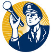 Policeman Security Guard With Flashlight Retro