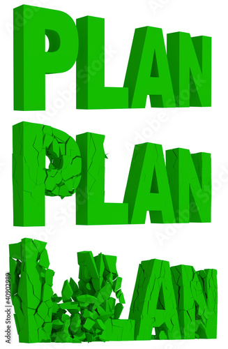 Illustration: Cracking and crumbling of the word Plan Cracking and crumbling of the word Plan