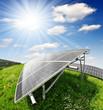 canvas print picture - Solar energy panels against sunny sky - fisheye shot