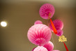 pink lantern, Chinese pink lantern hanging on sealing.