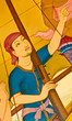 Vintage traditional Thai style art painting on temple for backgr Vintage traditional Thai style art painting on temple for backgr