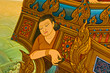 Vintage traditional Thai style art painting on temple for backgr Vintage traditional Thai style art painting on temple for backgr