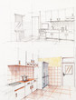 Photo: interior sketched perspective of apartment kitchen interior sketched perspective of apartment kitchen