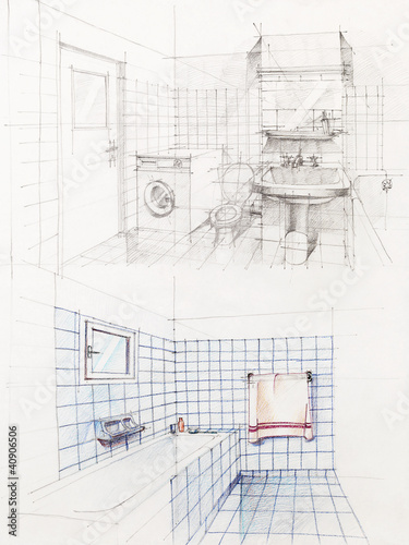 Foto: interior sketched perspective of apartment bathroom interior sketched perspective of apartment bathroom