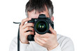 Photo: Young man with camera, isolated on white background Young man with camera, isolated on white background
