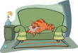 Cat on a sofa. Cartoon