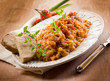 Risotto with seitan ragout, vegetarian food