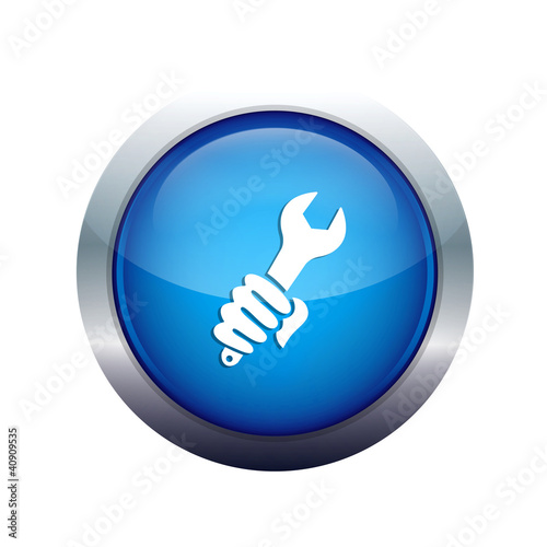Illustration: hand with spanner blue icon hand with spanner blue icon