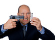 manager shoot a cell phone on white background