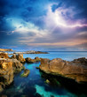Rocks and sea storm.