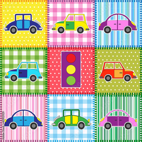 Vettoriale: Patchwork with cartoon cars Patchwork with cartoon cars