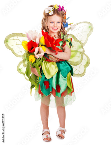 Photo: Child with flower and butterfly. Child with flower and butterfly.