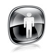 men icon black glass, isolated on white background.