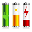 Different batteries charge symbols over white background