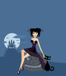 Halloween witch and her cat